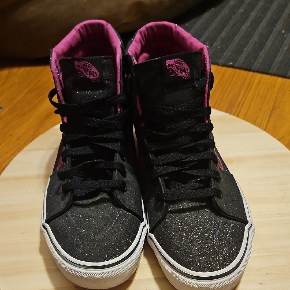 VANS Silver Glitter Sparkle Black Fuschia SK8 Hightop Shoes Unisex Mens 9.5 - Picture 3 of 12